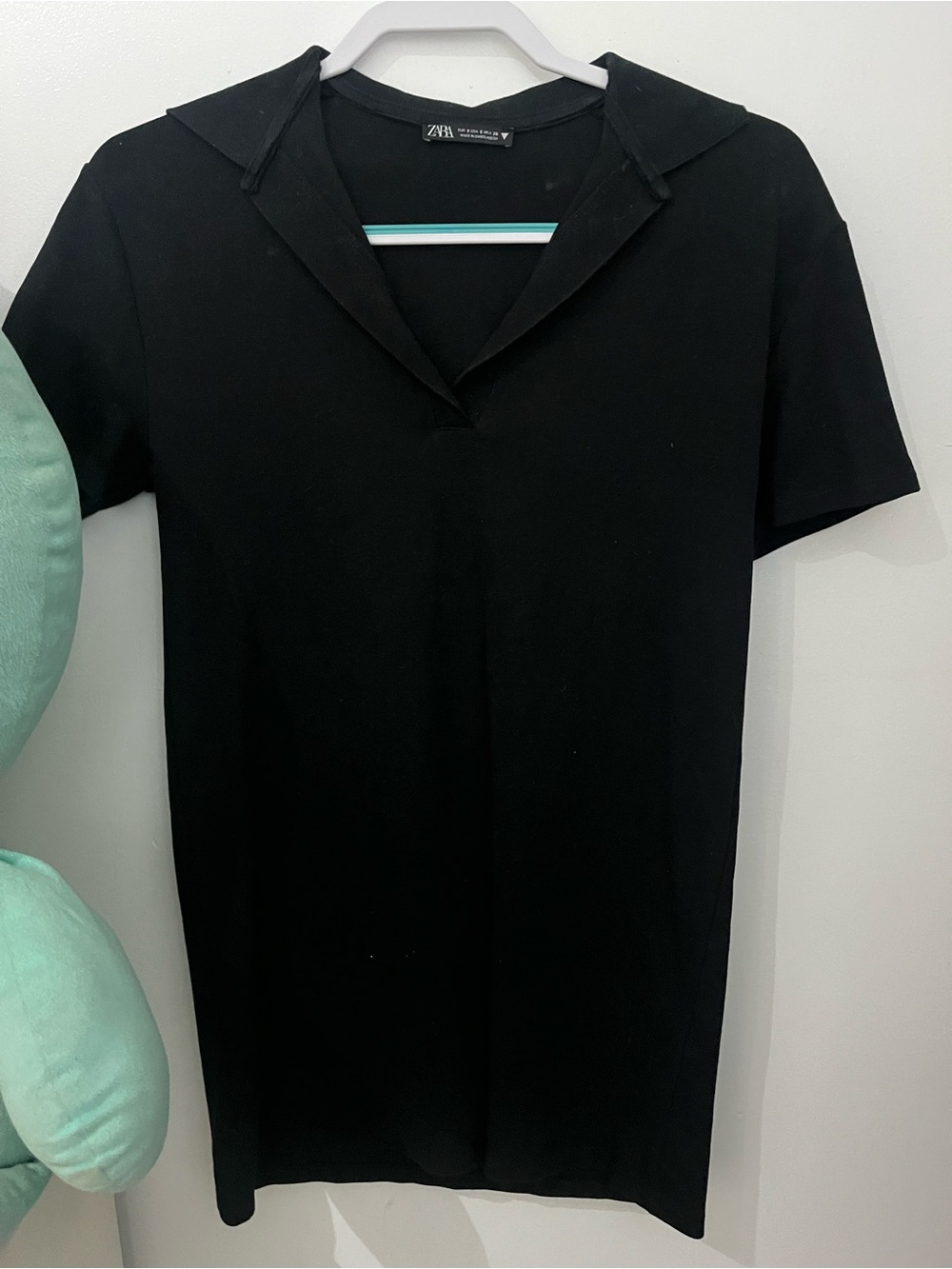 Zara Black Short-Sleeve Open-Collar Mini Dress